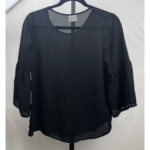Vero Moda Blouse Women Small Black Sheer Top 3/4 Bell Sleeves Vmelli Career Work - Picture 11 of 11
